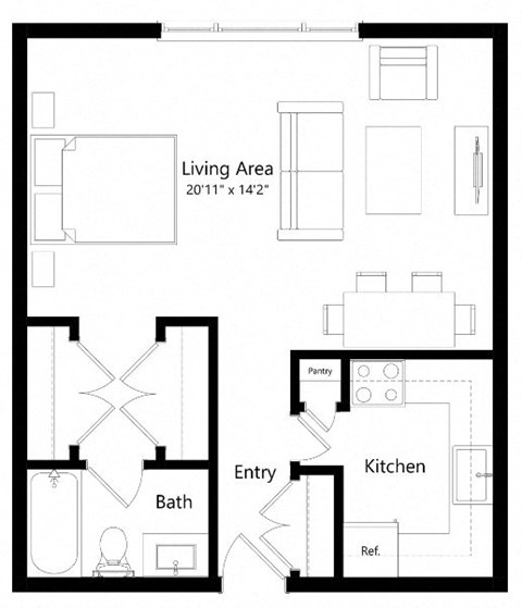 Floor plan for studio, 1 bath, 440 sqft